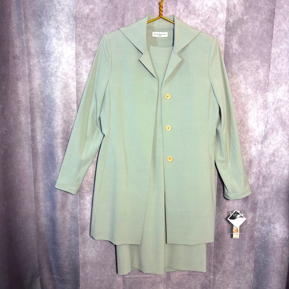 NWT Amanda Smith Dress Jacket Set Women 6P Sage Green Professional Vintage